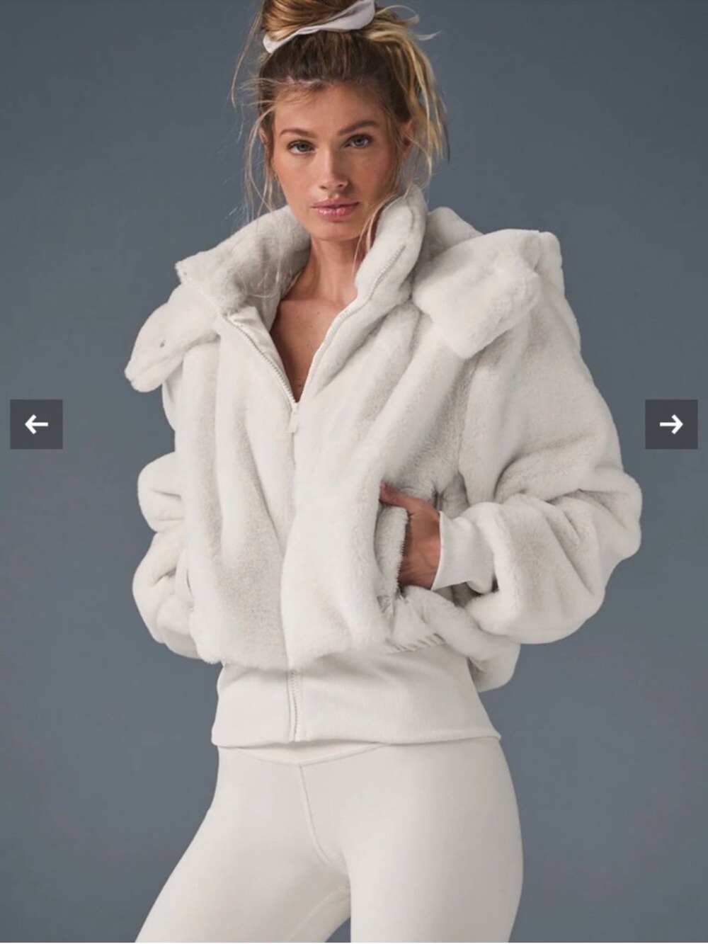 ALO Yoga Cream Faux Fur Bomber Jacket